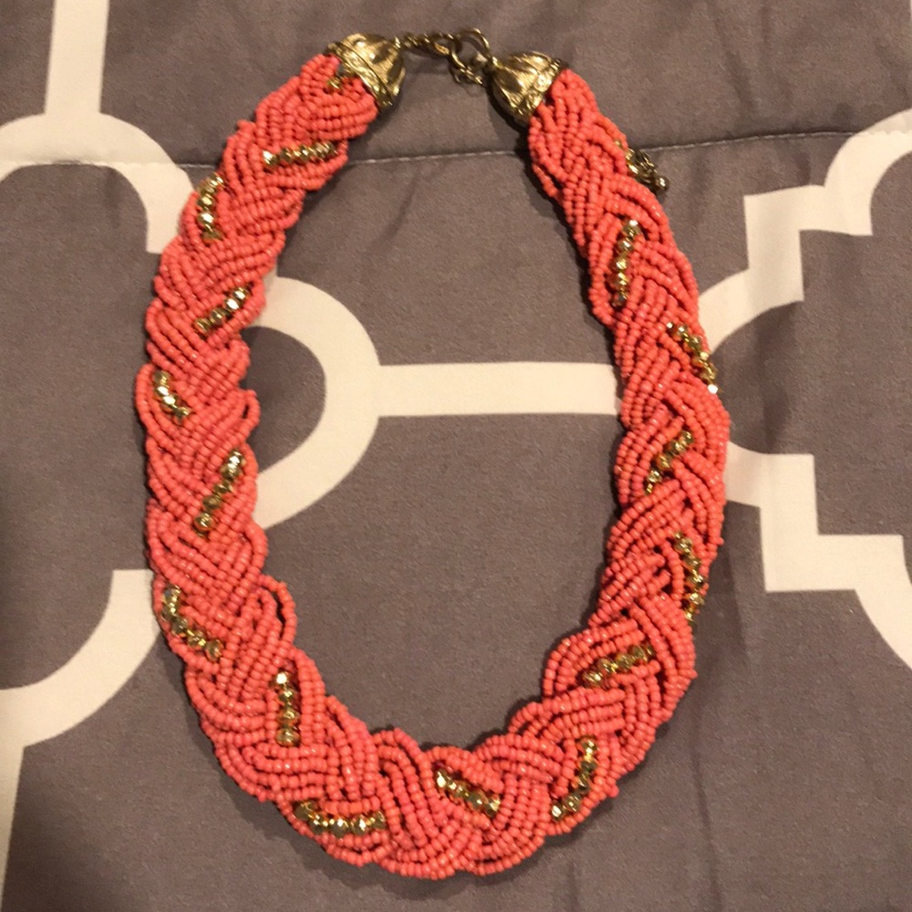 Pink and gold braided necklace